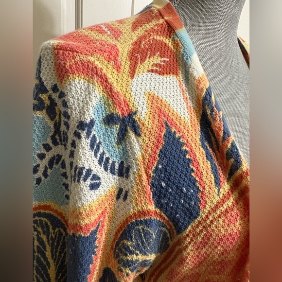 Soft Surroundings Marin Cardigan Chambray Paisley Midi Waffle Sweater Size S - Picture 6 of 8